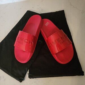 Givenchy Paris, Red Slide Flat Sandals, Authentic